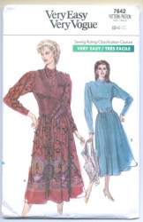 7642 EZ VOGUE LONG DIRNDL COLLAR DRESS, VEST PATTERN 12-16 uncut